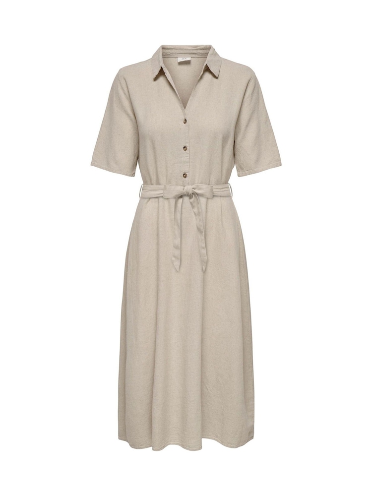 JDY Grey Linen Blend Midi Shirt Dress - Image 11 of 12