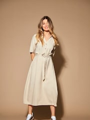 JDY Grey Linen Blend Midi Shirt Dress - Image 3 of 8