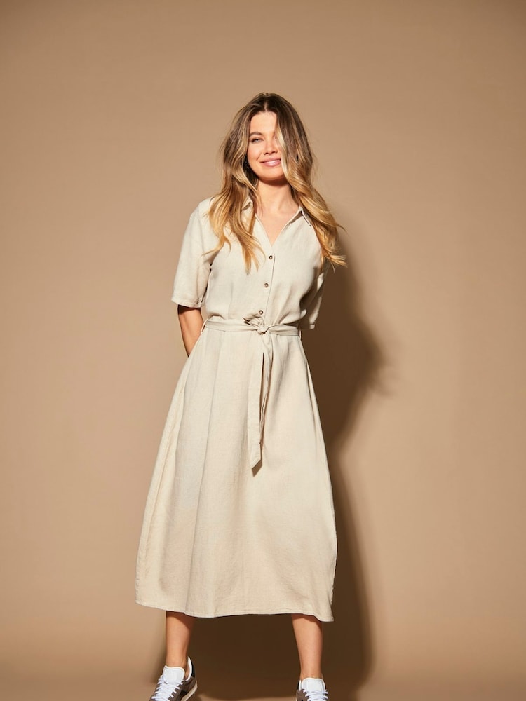 JDY Grey Linen Blend Midi Shirt Dress - Image 3 of 12