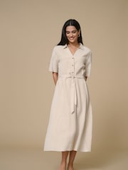 JDY Grey Linen Blend Midi Shirt Dress - Image 4 of 8