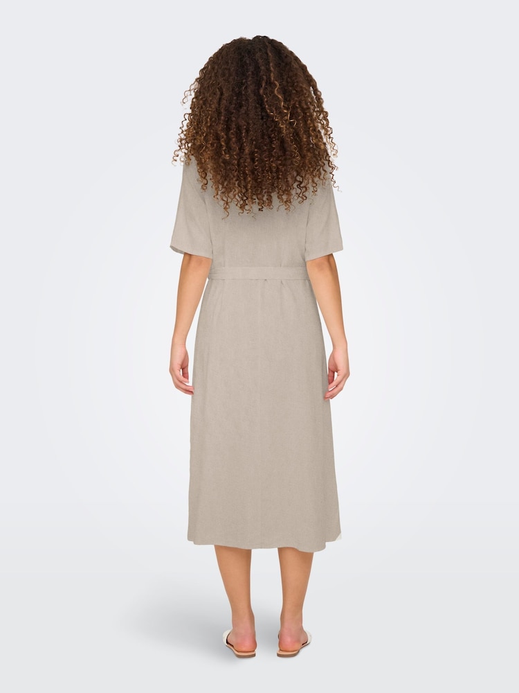 JDY Grey Linen Blend Midi Shirt Dress - Image 6 of 12