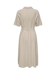 JDY Grey Linen Blend Midi Shirt Dress - Image 8 of 8