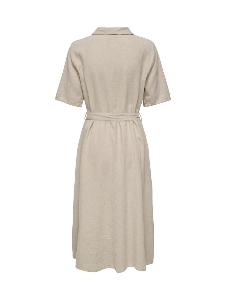 JDY Grey Linen Blend Midi Shirt Dress - Image 8 of 8