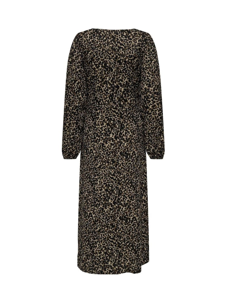 JDY Brown Leopard Print Knit Midi Dress - Image 5 of 5