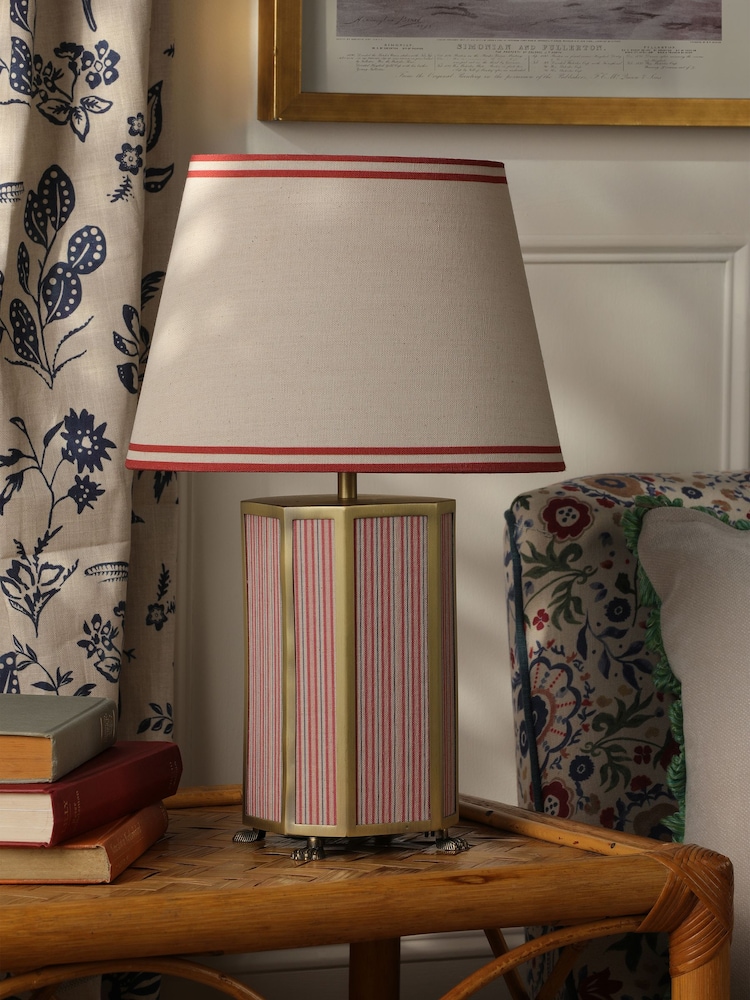 Joules Red Helmingham Antique Brass Claw Foot Table Lamp - Image 2 of 9