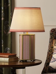 Joules Red Helmingham Antique Brass Claw Foot Table Lamp - Image 3 of 9