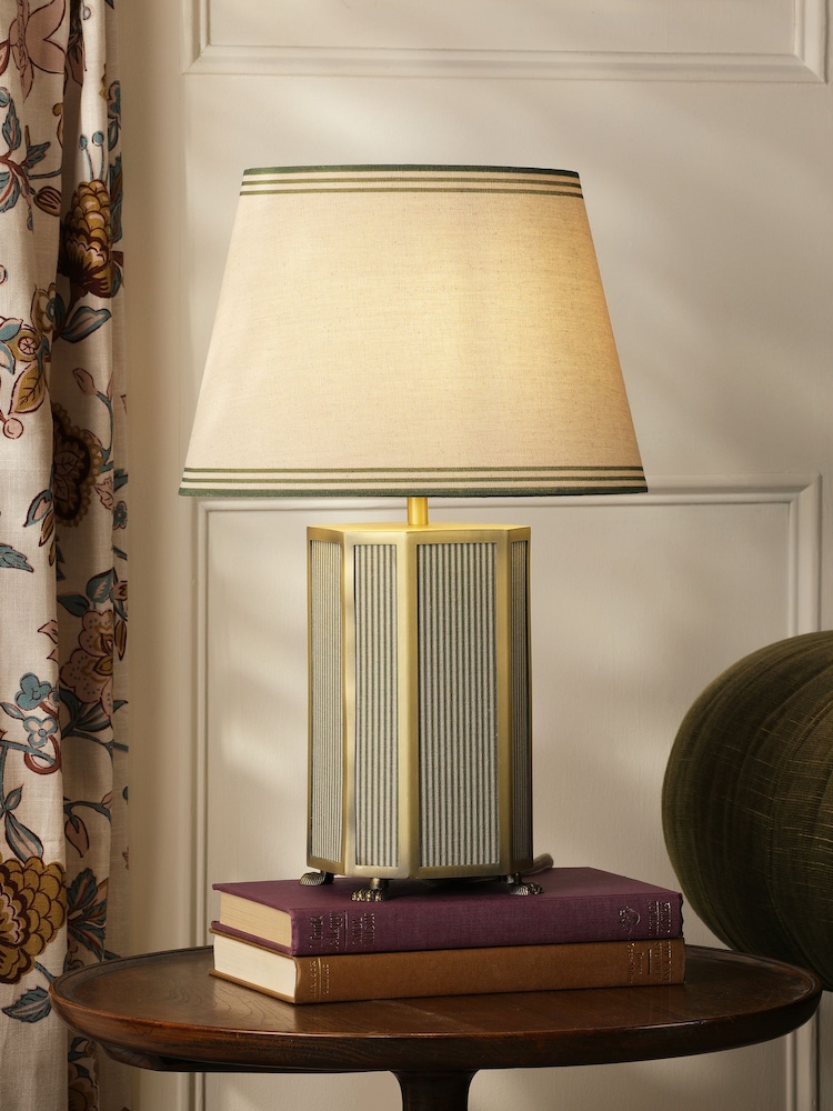 Joules Green Helmingham Antique Brass Claw Foot Table Lamp - Image 1 of 6