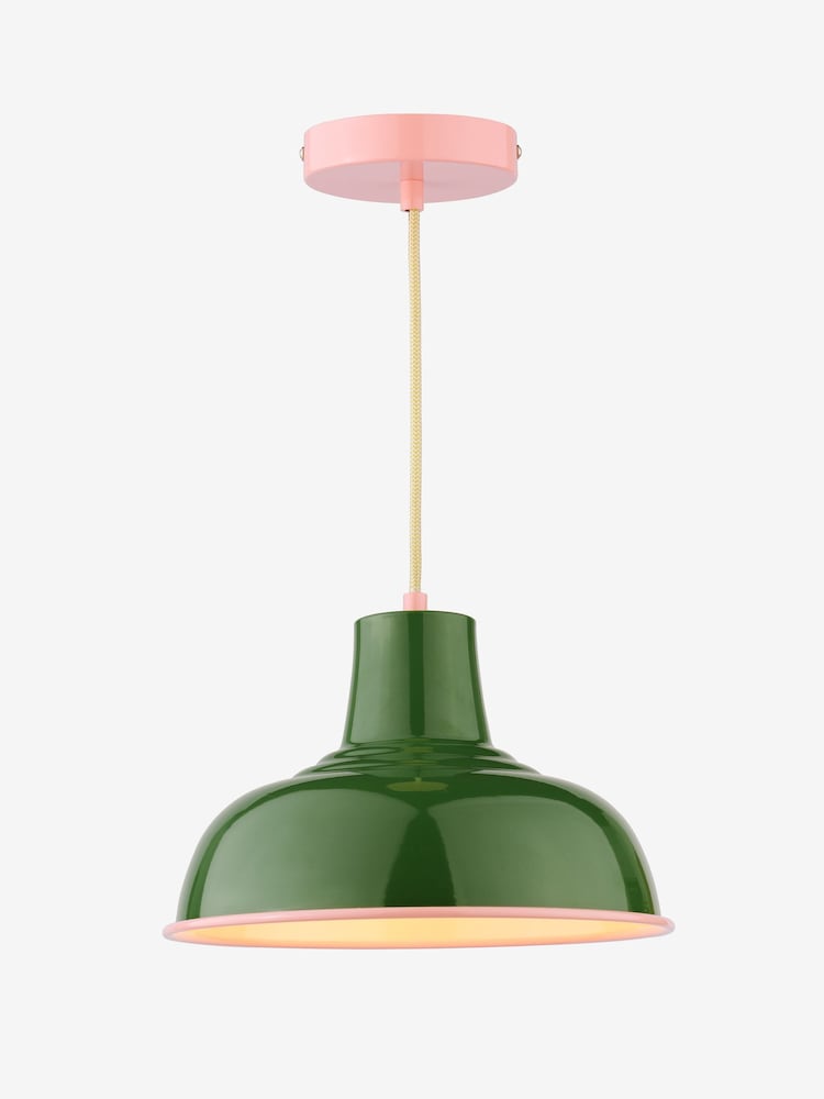 Joules Green Pink Hatfield Industrial Pendant Ceiling Light - Image 5 of 5