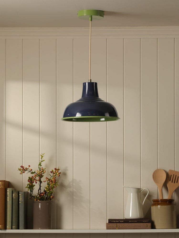 Joules Navy Green Hatfield Industrial Pendant Ceiling Light - Image 2 of 5