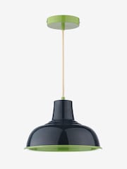 Joules Navy Green Hatfield Industrial Pendant Ceiling Light - Image 4 of 5