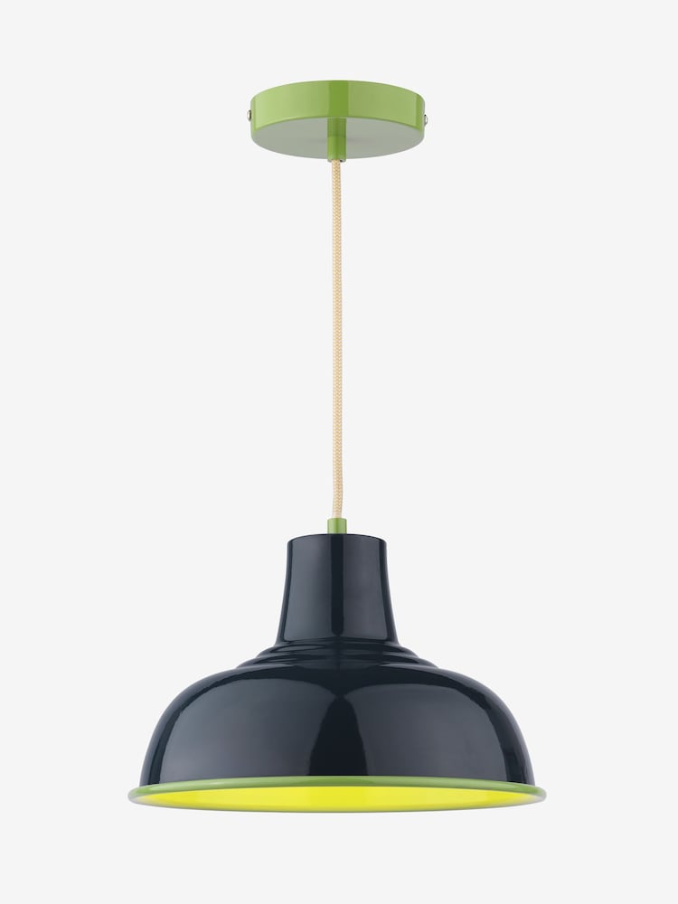 Joules Navy Green Hatfield Industrial Pendant Ceiling Light - Image 5 of 5