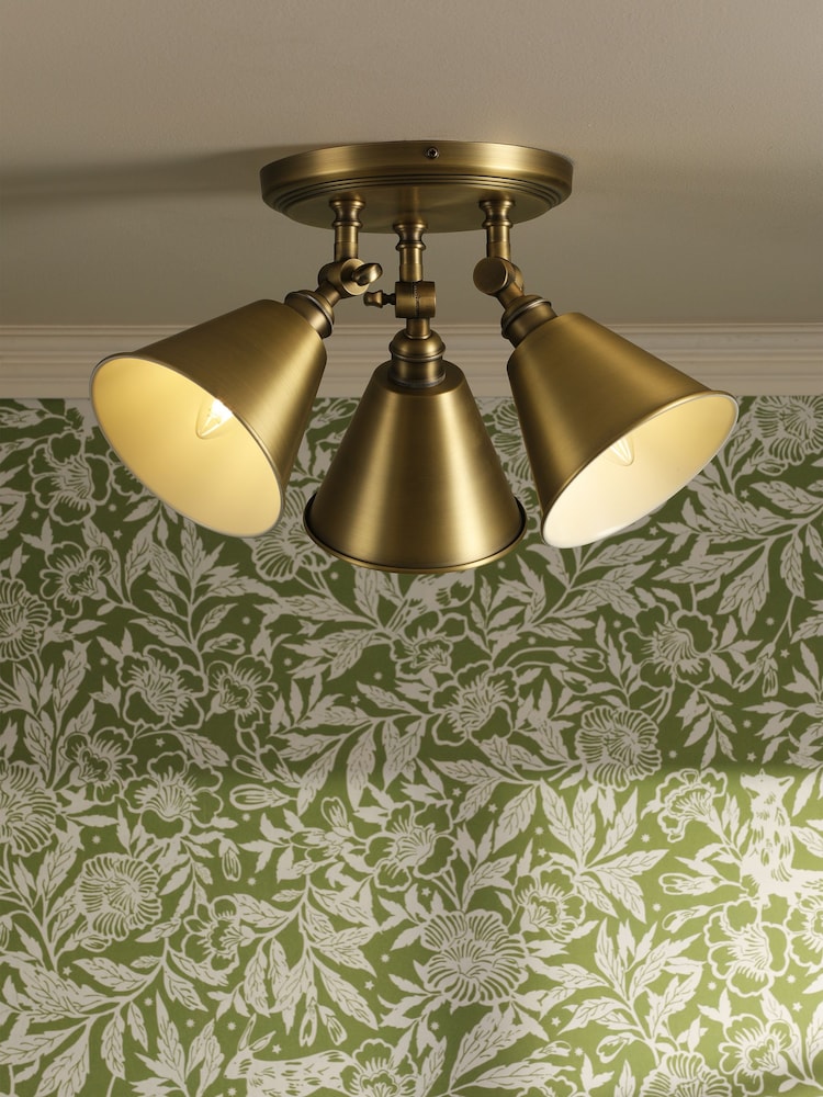 Joules Antique Brass Wollaton 3 Light Flush Ceiling Light - Image 1 of 8