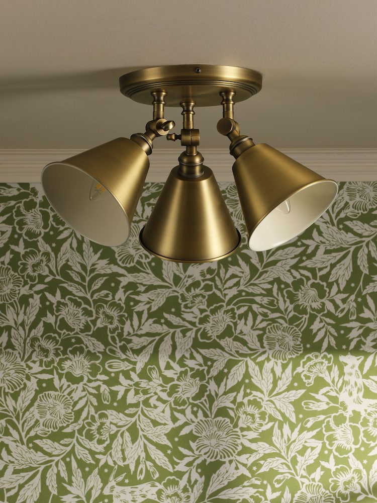 Joules Antique Brass Wollaton 3 Light Flush Ceiling Light - Image 2 of 8