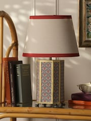 Joules Red Helmingham Antique Brass Claw Foot Table Lamp - Image 2 of 7