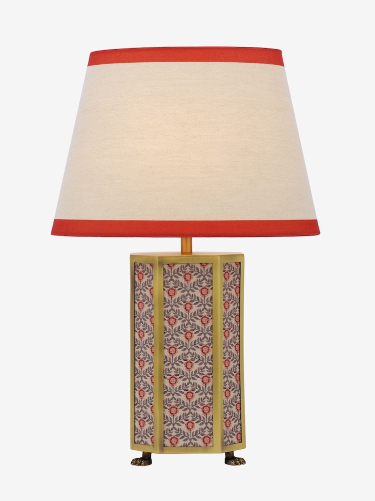 Joules Red Helmingham Antique Brass Claw Foot Table Lamp - Image 7 of 7