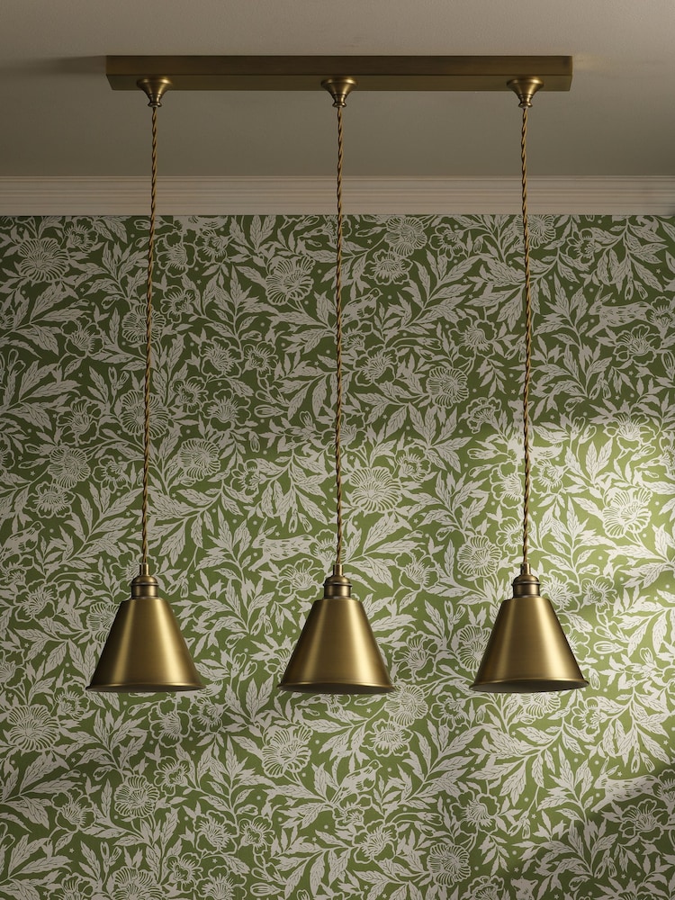 Joules Antique Brass Wollaton 3 Light Linear Pendant Bar Ceiling Light - Image 2 of 5