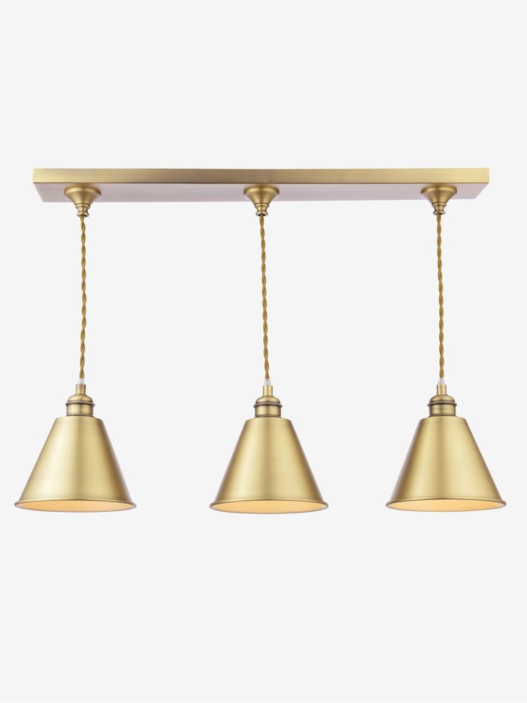 Joules Antique Brass Wollaton 3 Light Linear Pendant Bar Ceiling Light - Image 5 of 5