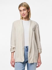 PIECES Grey 3/4 Ruched Sleeve Blazer - Image 1 of 7