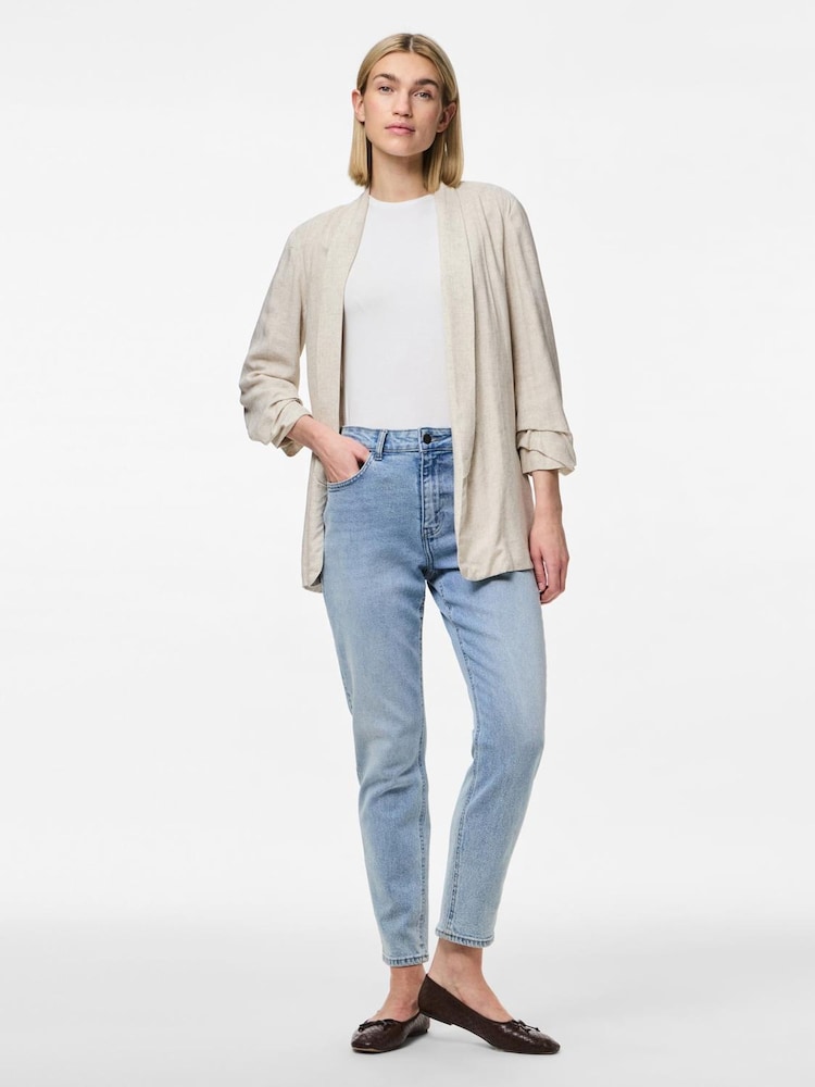 PIECES Grey 3/4 Ruched Sleeve Blazer - Image 4 of 7