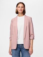 PIECES Pink Ruched Sleeve Blazer - Image 1 of 4