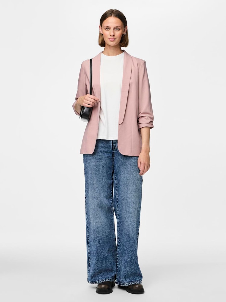 PIECES Pink Ruched Sleeve Blazer - Image 2 of 4