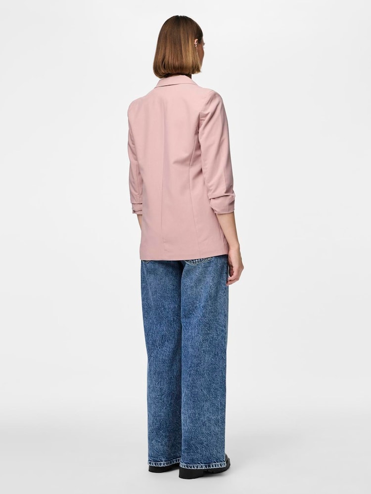 PIECES Pink Ruched Sleeve Blazer - Image 3 of 4