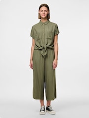 PIECES Green Tie Front Short Sleeve Shirt - Image 3 of 6