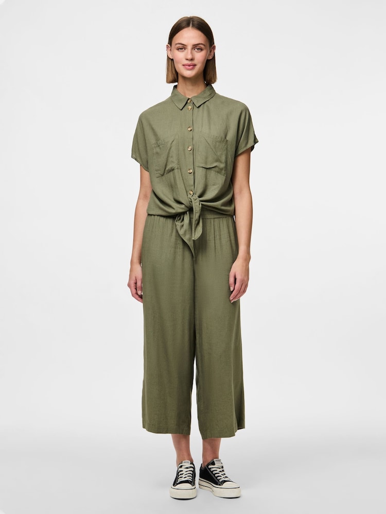 PIECES Green Tie Front Short Sleeve Shirt - Image 3 of 6