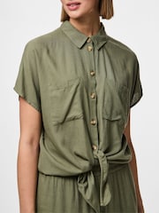 PIECES Green Tie Front Short Sleeve Shirt - Image 4 of 6