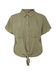 PIECES Green Tie Front Short Sleeve Shirt - Image 5 of 6