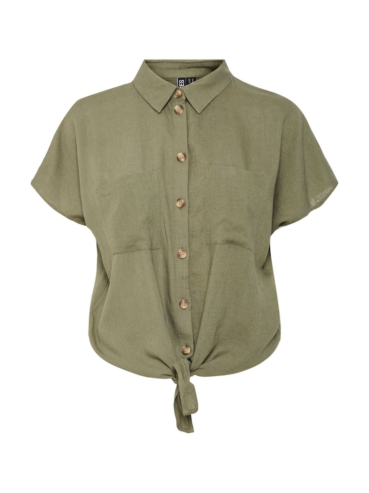 PIECES Green Tie Front Short Sleeve Shirt - Image 5 of 6