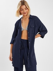Accessorize Blue Long Sleeve Beach Cover-Up Shirt - Image 1 of 4