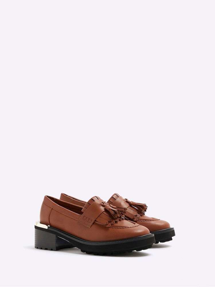 River Island Brown Chunky Heeled Loafers - Image 2 of 5 River Island Brown Chunky Heeled Loafers - Image 2 of 5