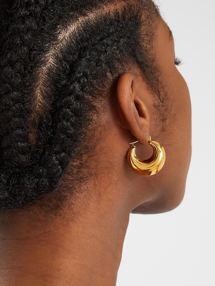 Accessorize Gold 14ct Gold Plated Chunky Crescent Hoop Earrings - Image 2 of 2