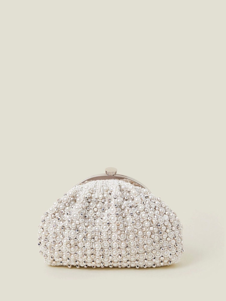 Accessorize Natural Bridal Embellished Clip Frame Bag - Image 1 of 3