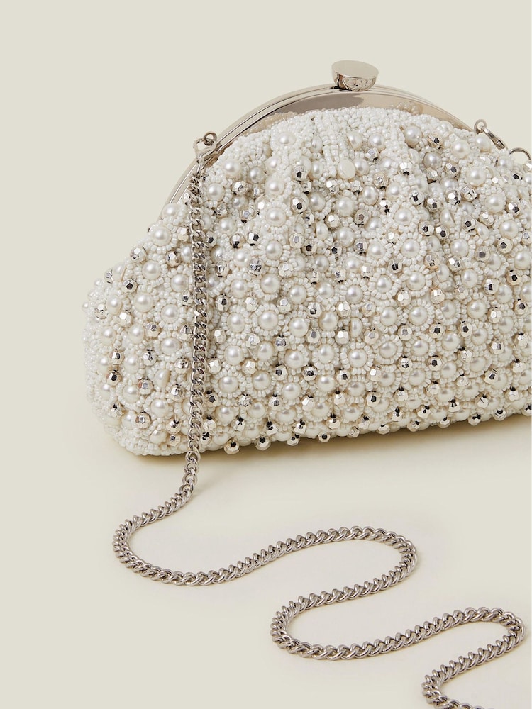 Accessorize Natural Bridal Embellished Clip Frame Bag - Image 2 of 3