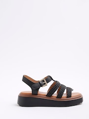 River Island Black Wide Fit Cross Strap Weave Detail Sandals - Image 2 of 6