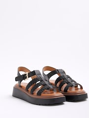 River Island Black Wide Fit Cross Strap Weave Detail Sandals - Image 3 of 6