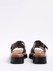River Island Black Wide Fit Cross Strap Weave Detail Sandals - Image 5 of 6