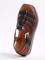 River Island Black Wide Fit Cross Strap Weave Detail Sandals - Image 6 of 6