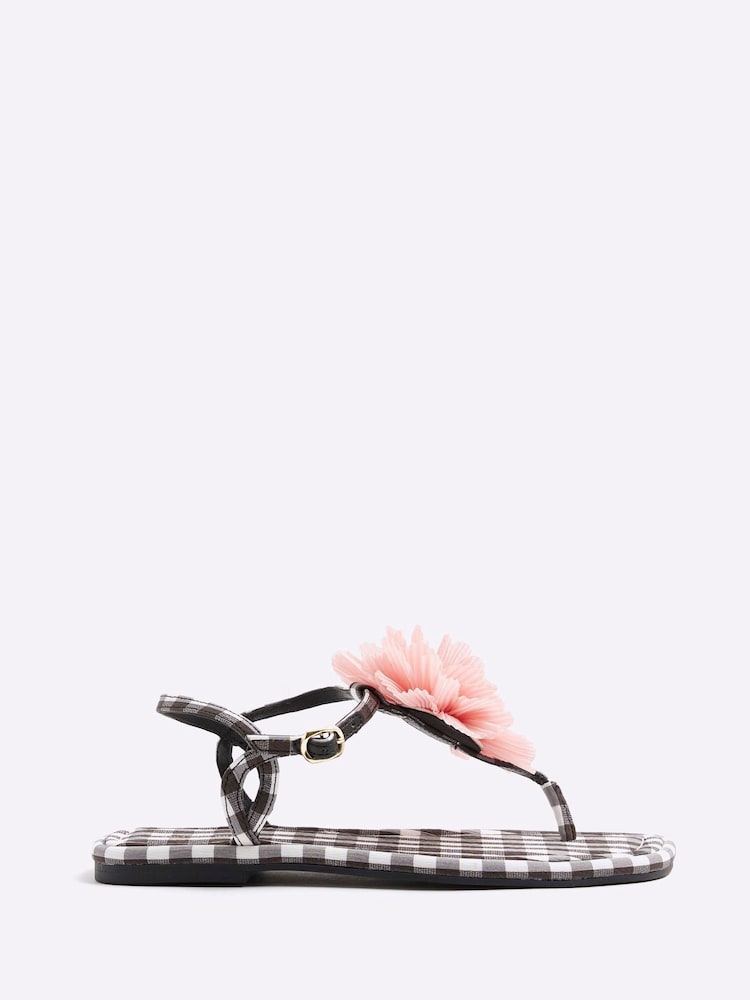 River Island Black 3D Flower Strappy Sandals - Image 1 of 5