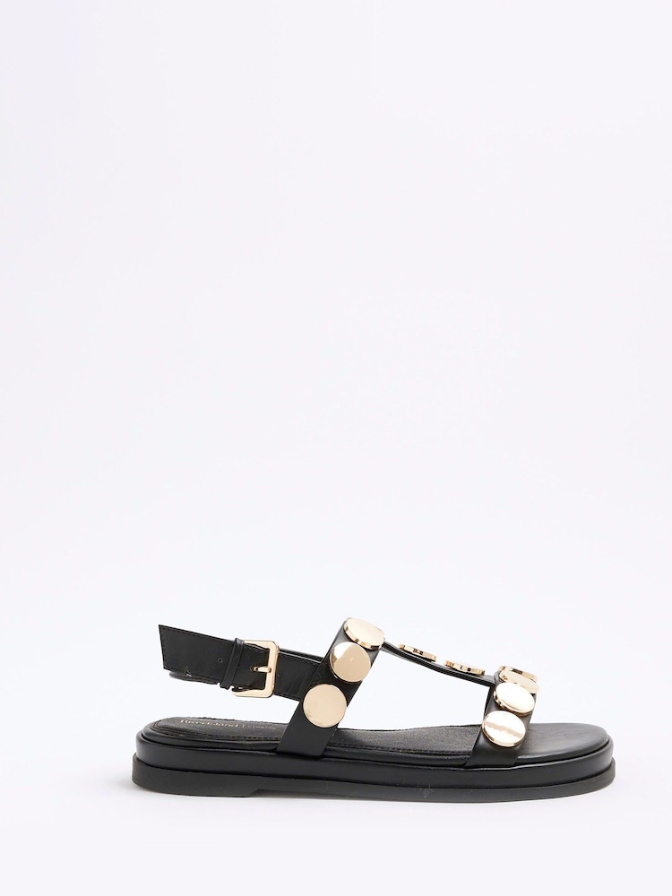River Island Black Studded T-Bar Sandals - Image 2 of 6