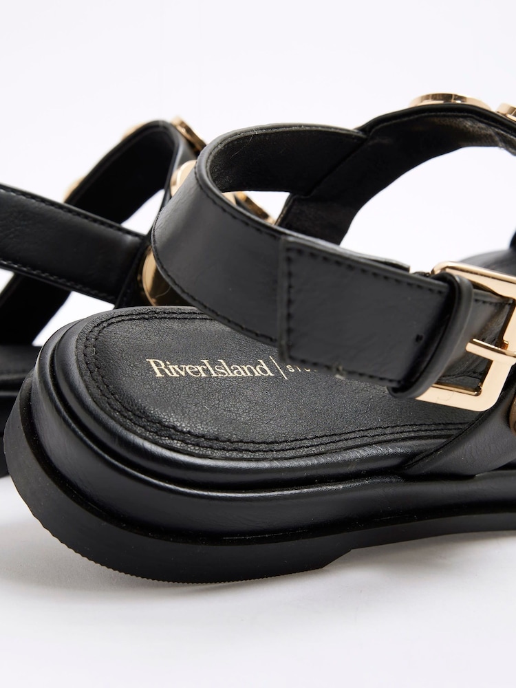 River Island Black Studded T-Bar Sandals - Image 6 of 6