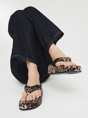 River Island Animal Monogram Toe Thong Wedge Sandals - Image 1 of 6