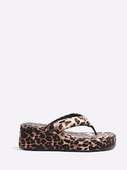 River Island Animal Monogram Toe Thong Wedge Sandals - Image 2 of 6
