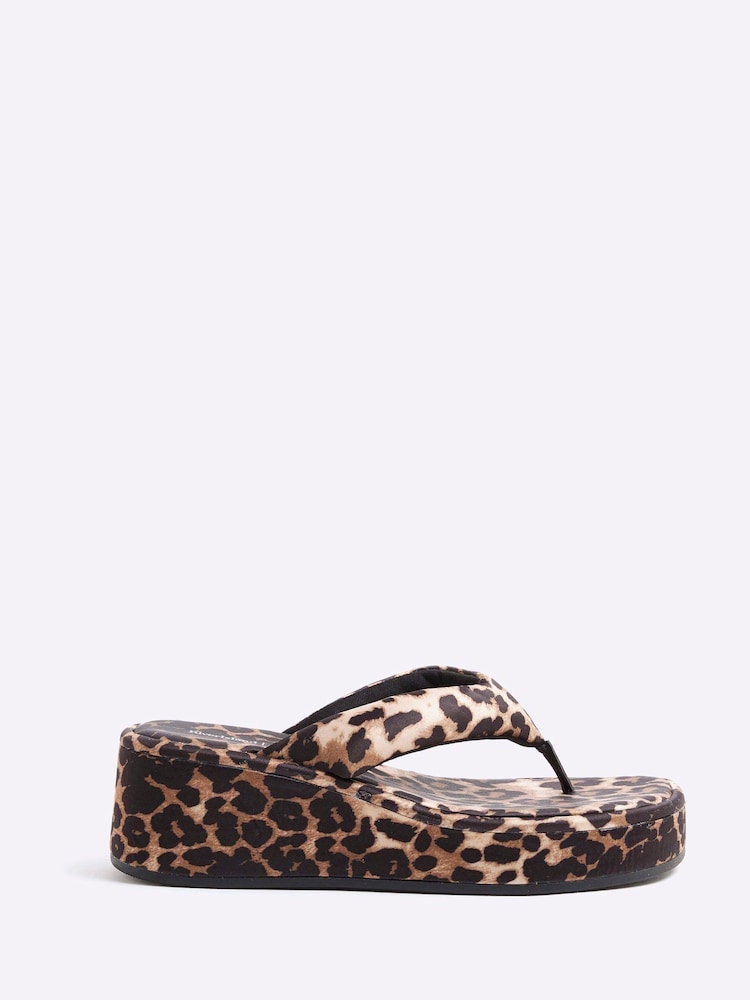 River Island Animal Monogram Toe Thong Wedge Sandals - Image 2 of 6