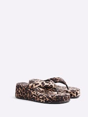 River Island Animal Monogram Toe Thong Wedge Sandals - Image 3 of 6