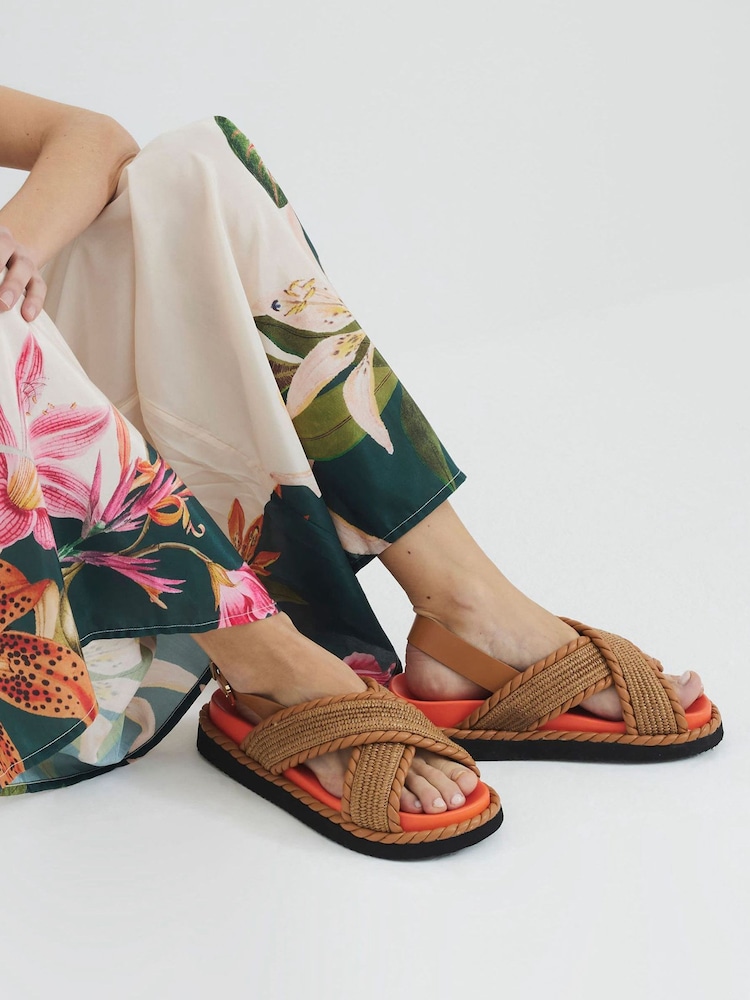 River Island Orange Raffia Cross Strap Sandals - Image 1 of 6