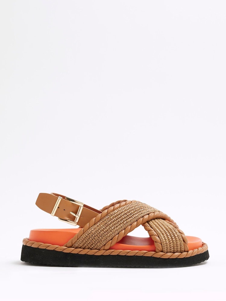 River Island Orange Raffia Cross Strap Sandals - Image 2 of 6