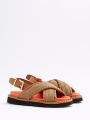 River Island Orange Raffia Cross Strap Sandals - Image 3 of 6